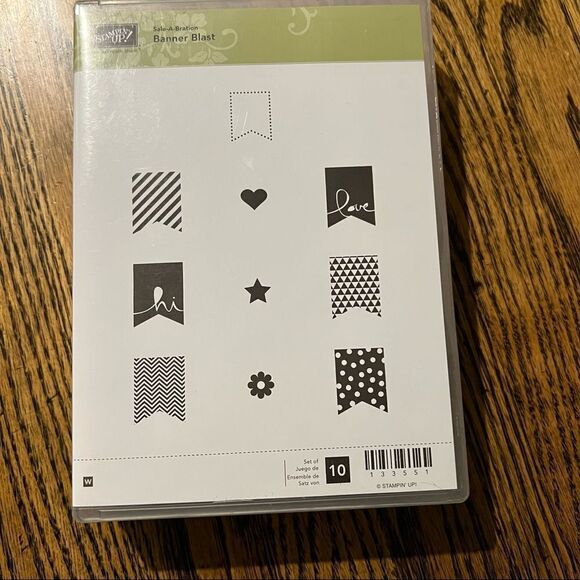 Stampin’Up 10 piece Wood Stamp Set Banner Blast - Picture 1 of 4